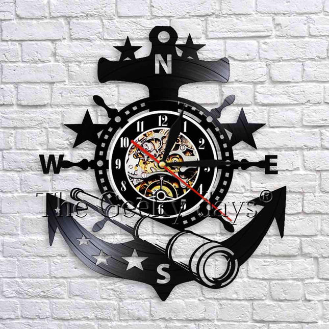 Maritime Schallplattenuhr mit Anker Motiv