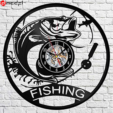 Schallplattenuhr mit Angelmotiv für Angler