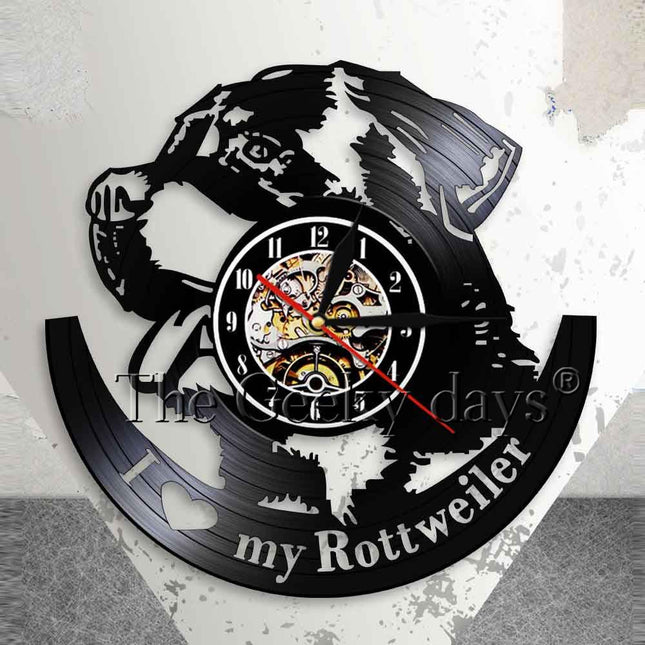 Rottweiler Hund Schallplattenuhr als Geschenk