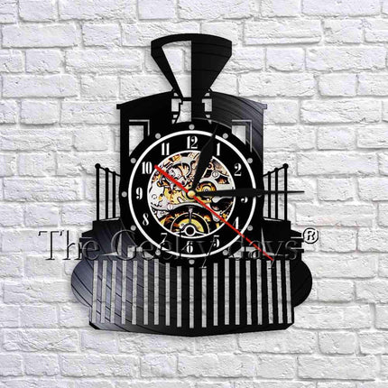 Schallplattenuhr mit Lokomotive Zug Motiv