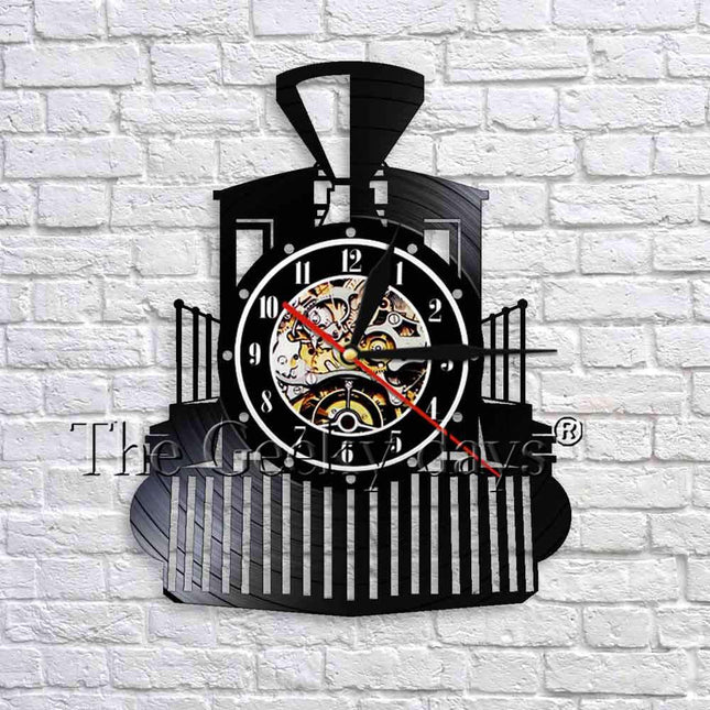 Schallplattenuhr mit Lokomotive Zug Motiv
