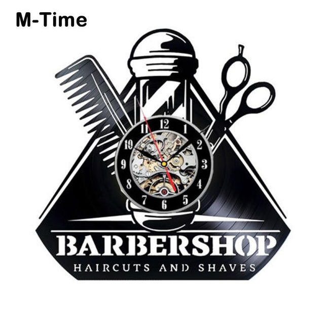 Schallplattenuhr für Friseursalon Barbershop Deko
