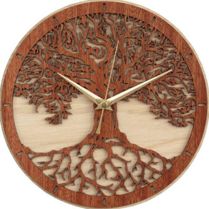 Holz Wanduhr mit geschnitztem Baum