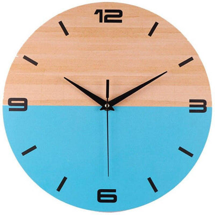 Moderne Wanduhr Holz Blau zweifarbig