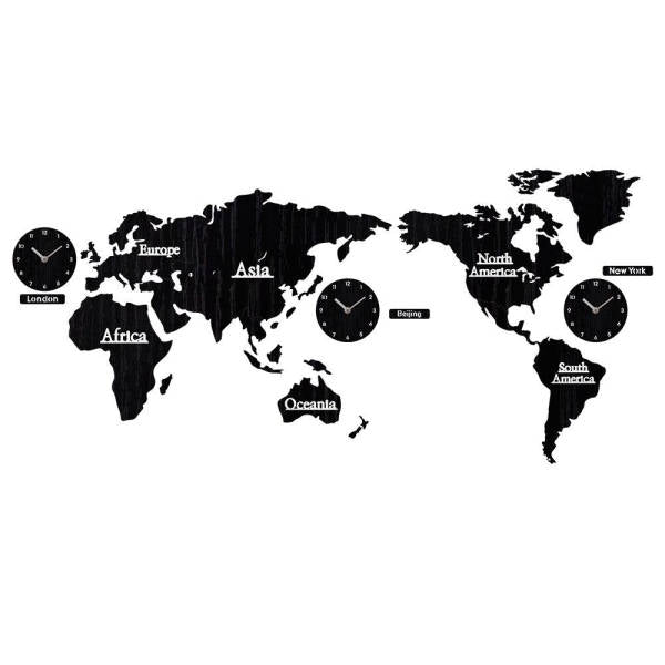 Große Weltkarte Wanduhr aus Holz