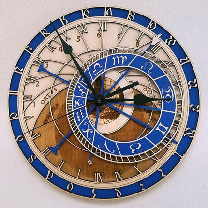 Astronomische Wanduhr aus Holz Blau