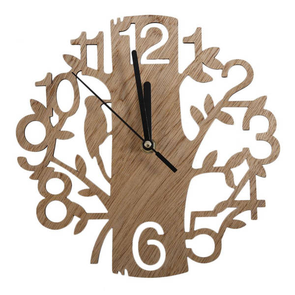 Wanduhr Holz Design Baum Vogel