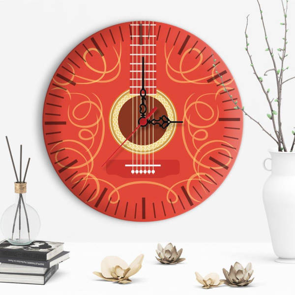 Wanduhr Holz mit Gitarren Motiv