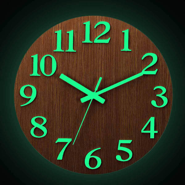 Wanduhr Holz nachleuchtend ohne Ticken