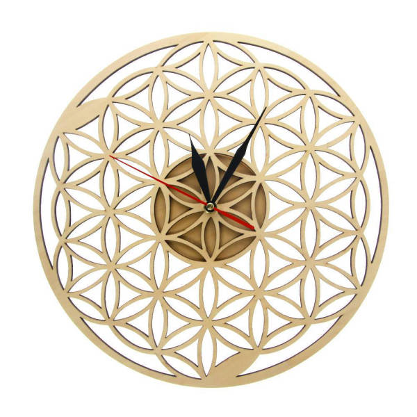 Wanduhr Blume des Lebens aus Holz