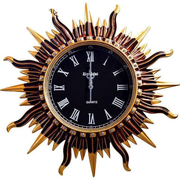 Barocke Wanduhr in Sonnenform Gold Schwarz