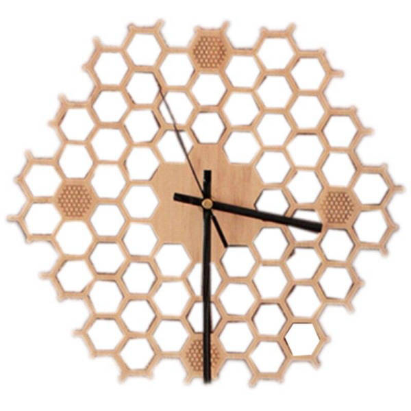 Wanduhr Holz mit Wabenmuster Design