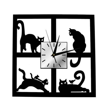 Quadratische Wanduhr mit Katzen-Motiv schwarz
