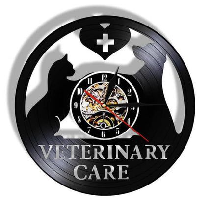 Schallplattenuhr für Tierarztpraxis Katze Hund