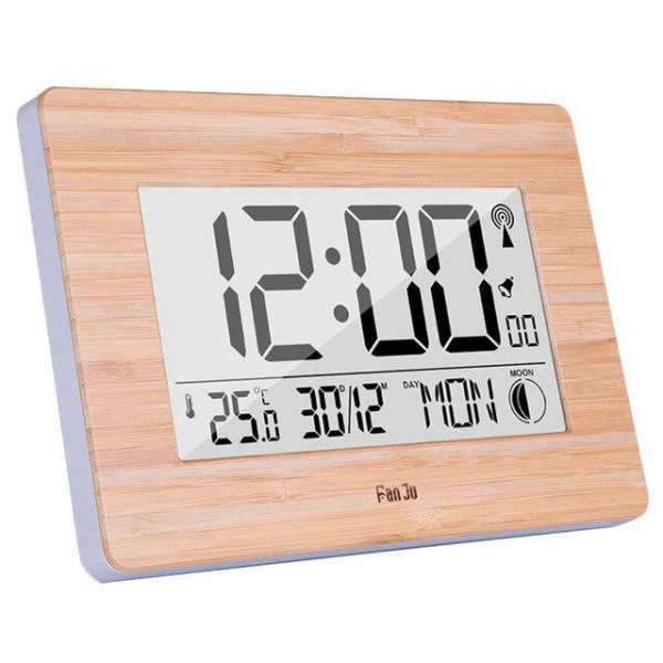 Digitale Tischuhr in Holzoptik mit Kalender