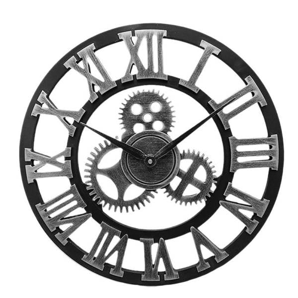 Wanduhr Holz und Metall Zahnräder