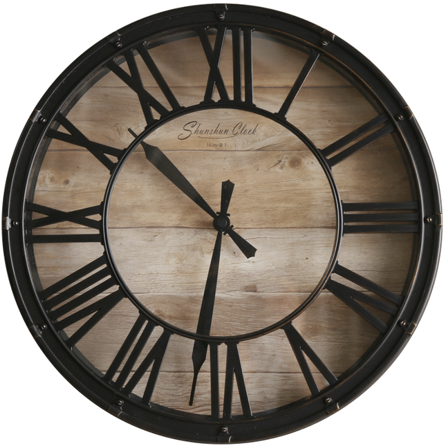 Große Wanduhr Holzoptik römische Ziffern