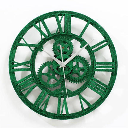 Grüne Glitzer Wanduhr mit Zahnrädern