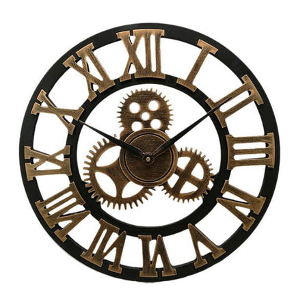 Wanduhr Industrie-Stil goldene Zahnräder