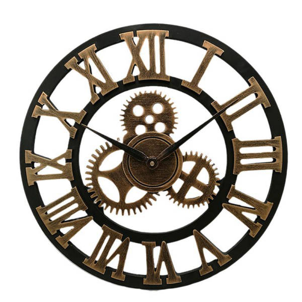 Wanduhr Industrie-Stil goldene Zahnräder