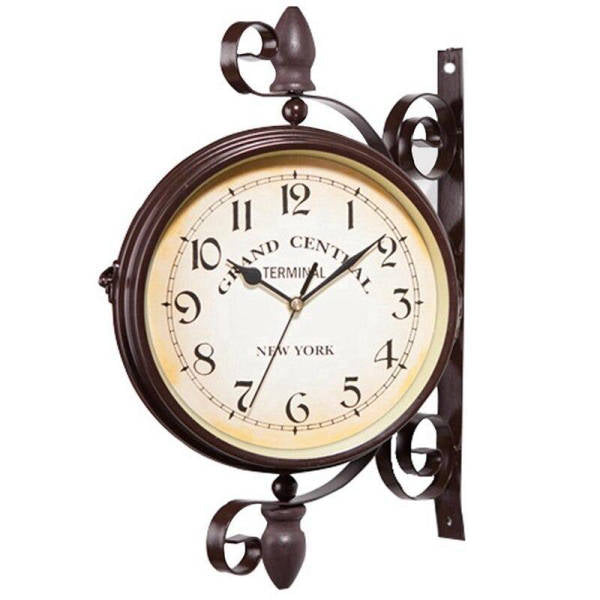 Wanduhr Bahnhof doppelseitig im Retrostil
