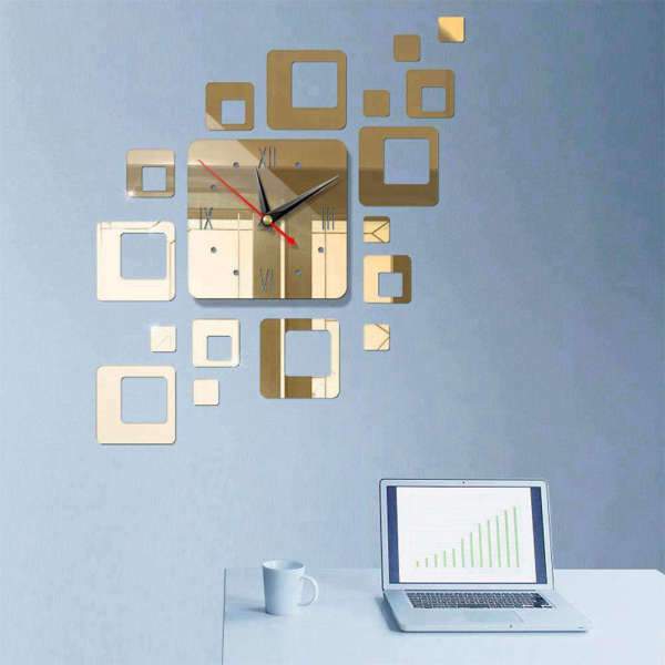 Quadratische Design Wanduhr mit Spiegeldekor