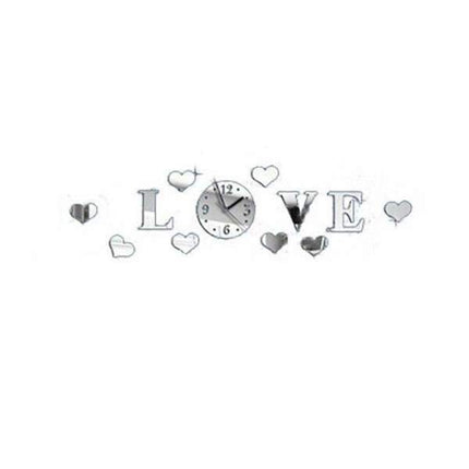 3D Wandtattoo Uhr LOVE Herzen silber