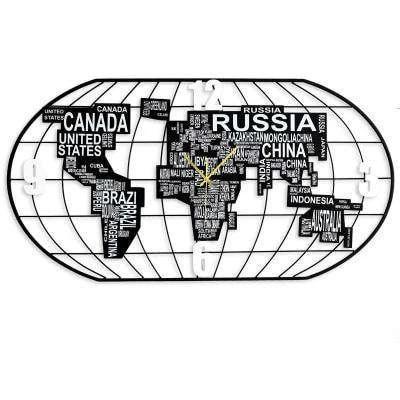 Ovale Wanduhr Weltkarte aus Metall