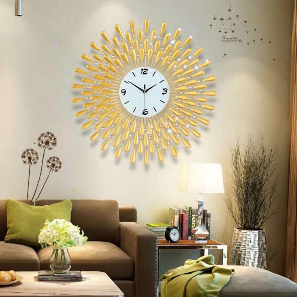 Moderne Metall Wanduhr Sonnenstrahlen Design Gold