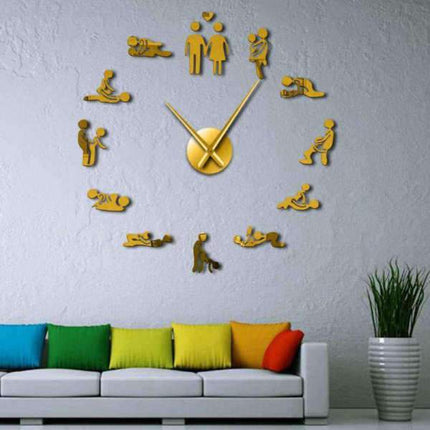 Große DIY Kamasutra Wanduhr Spiegeleffekt Gold