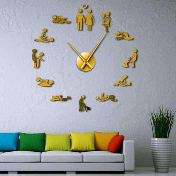 Große DIY Kamasutra Wanduhr Spiegeleffekt Gold