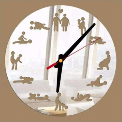 Schwarze Kamasutra Wanduhr mit Spiegelausschnitt