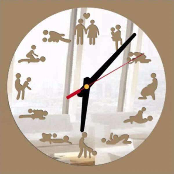 Schwarze Kamasutra Wanduhr mit Spiegelausschnitt