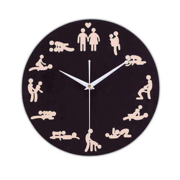 Kamasutra Wanduhr Schwarz mit Figuren Rosa