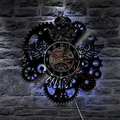 LED Steampunk Wanduhr Eule Zahnräder