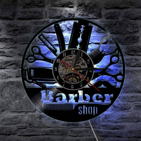LED Wanduhr Barbershop Schallplatte Geschenk