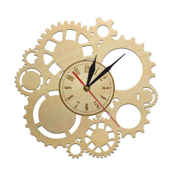 Wanduhr aus Holz mit Zahnrädern