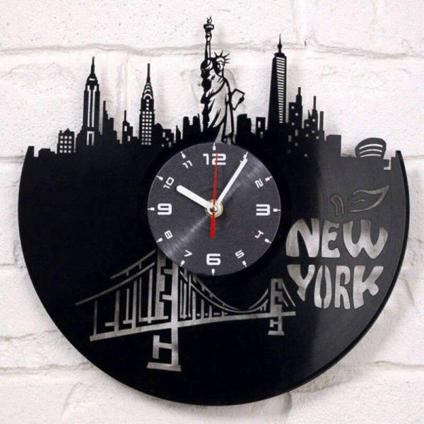 Wanduhr New York Monumente Schallplatte