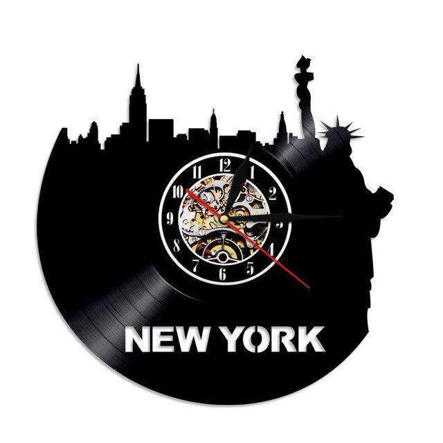 Schallplattenuhr mit NYC Silhouette
