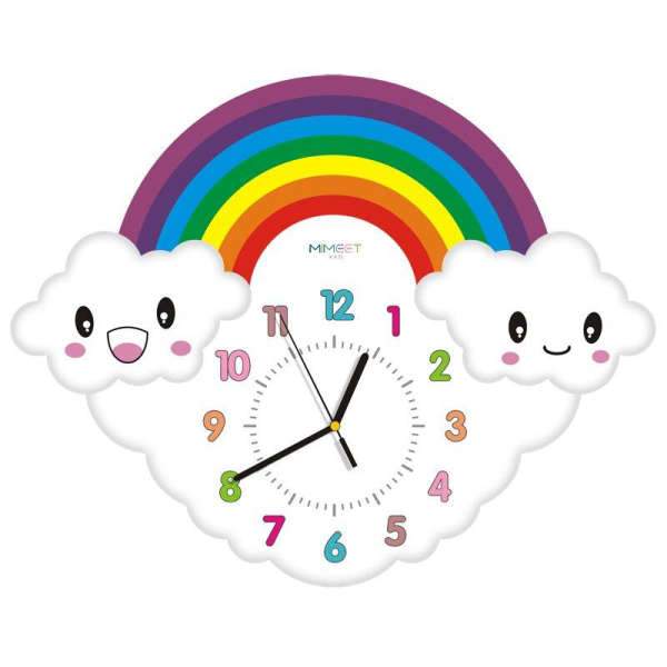 Bunte Kinderzimmer Wanduhr mit Regenbogen Wolken