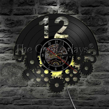 Steampunk Wanduhr Schallplatte mit LED