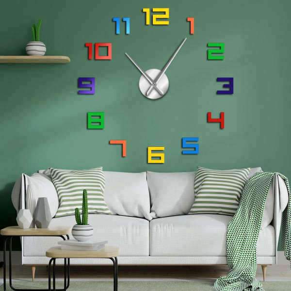 Bunte 3D Wanduhr Aufkleber Regenbogen