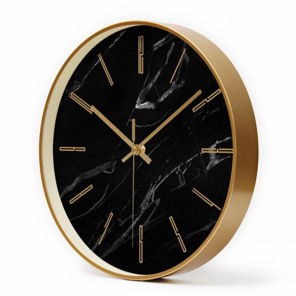 Wanduhr Marmor Optik mit Goldrand