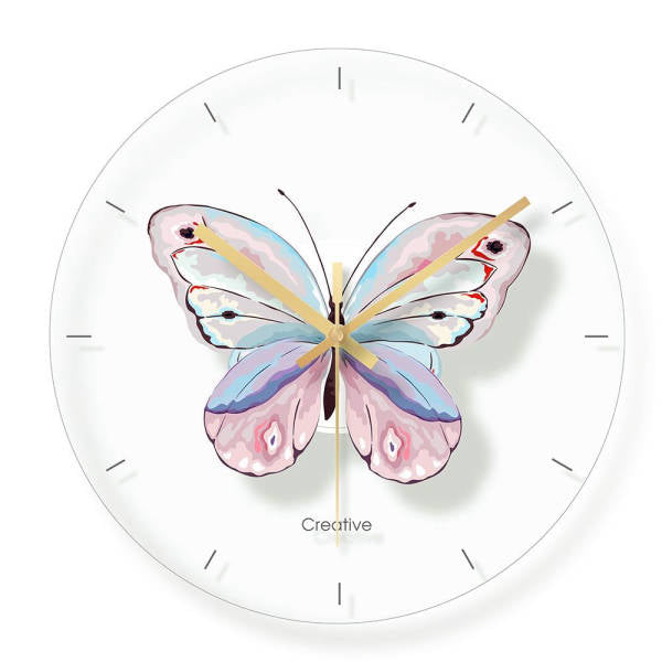 Glas Wanduhr mit Schmetterling Motiv modern