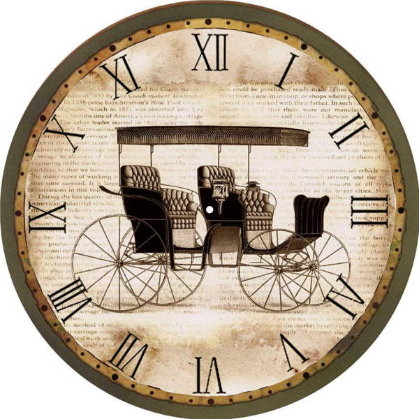 Retro Wanduhr mit historischem Kutschen-Motiv