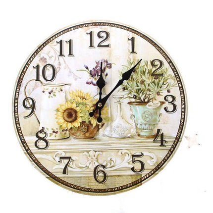 Vintage Wanduhr mit Sonnenblumen-Stillleben