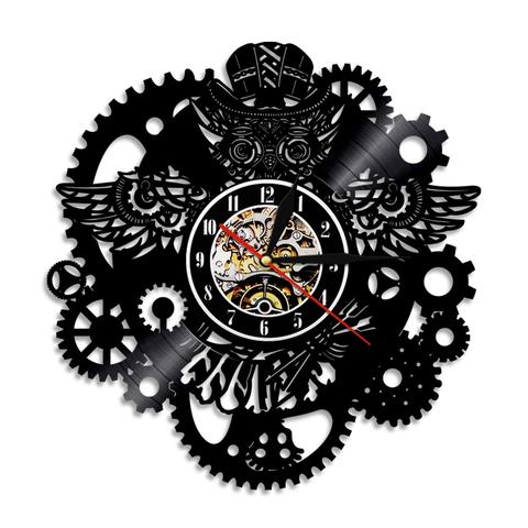 LED Steampunk Wanduhr Eule Zahnräder