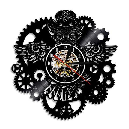 LED Steampunk Wanduhr Eule Zahnräder