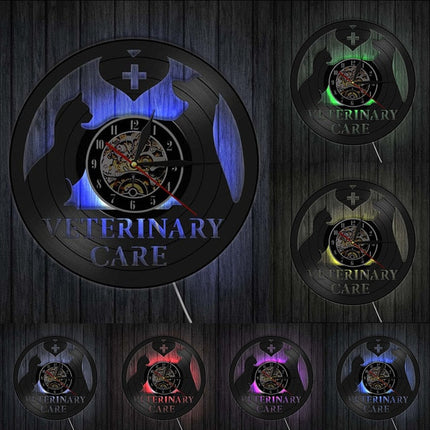 Schallplattenuhr für Tierarztpraxis Katze Hund