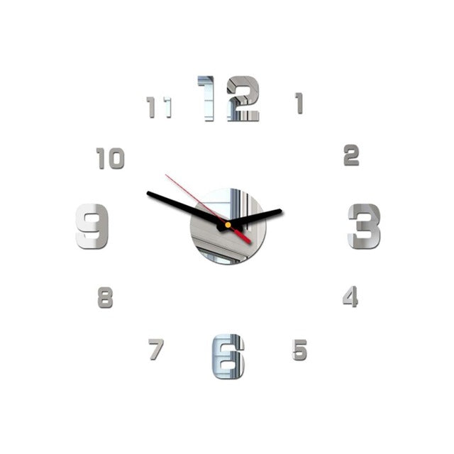 Moderne 3D Wanduhr zum Kleben Spiegeleffekt